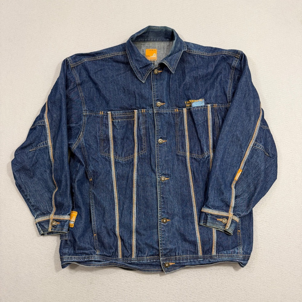 Vintage Akademiks Jean Jacket Men's XXXL Blue Denim Trucker y2k Hip Hop Grunge